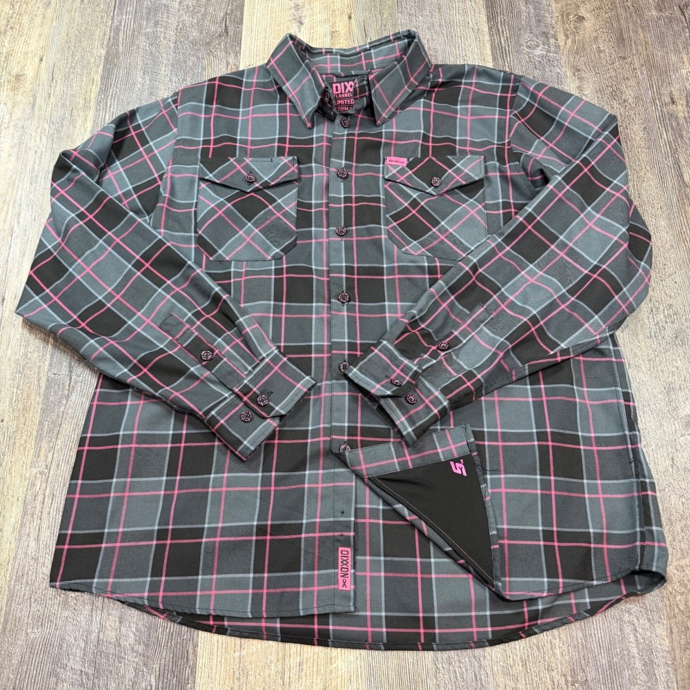 Dixxon Flannel Snap-On Button Down Shirt Men 2XL Grey Pink Plaid Limited Edition